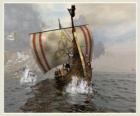 Viking gemi veya longship şişmiş rüzgar Yelken